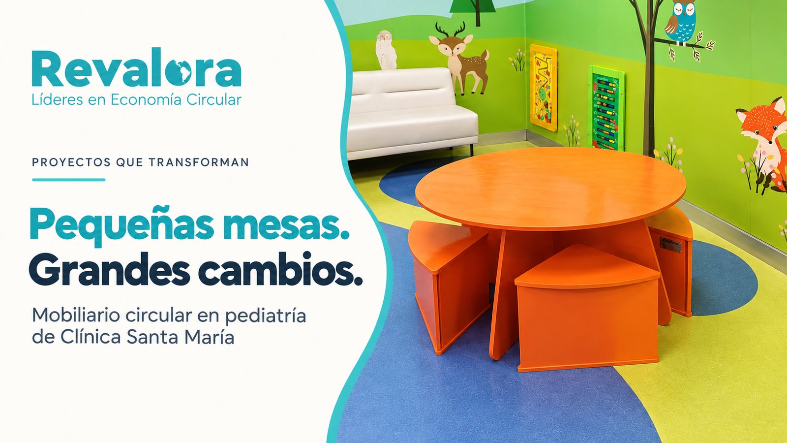 Mobiliario circular de Revalora en pediatría de Clínica Santa María